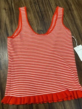 Striped Red & White Ruffle-Hem Tank Top